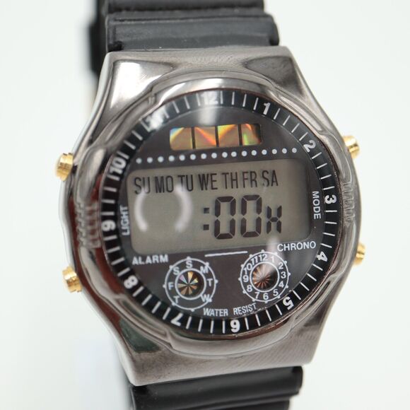 Vintage Digital Sports Watch 39mm Alarm Chrono Black Strap with New Battery - Picture 10 of 16